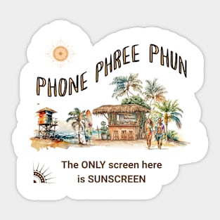 Phone Phree Phun Beach Surfing Tropical Island Sticker